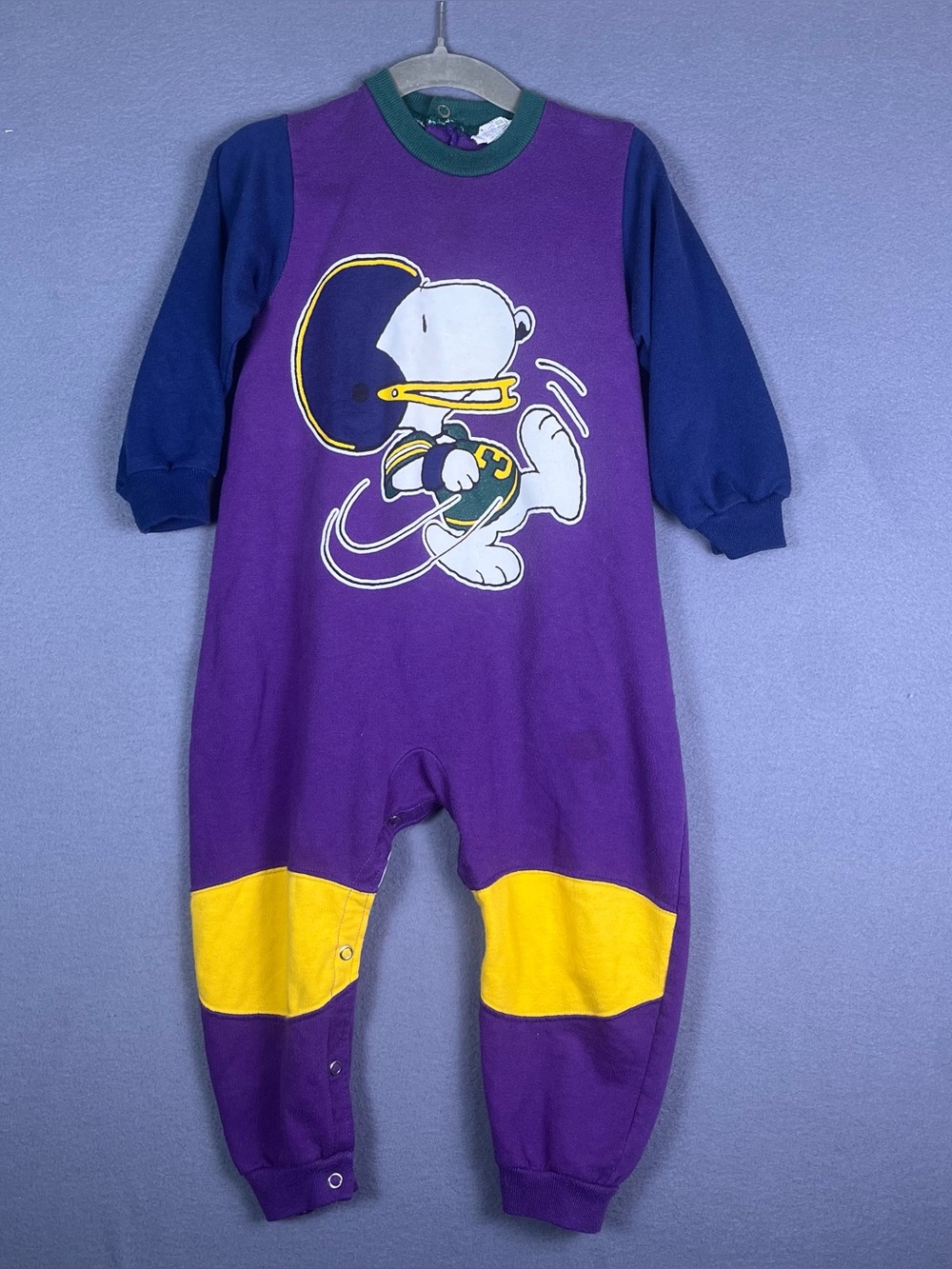 Vintage Peanuts Snoopy Baby Romper Jumpsuit Purple Football 24 Months